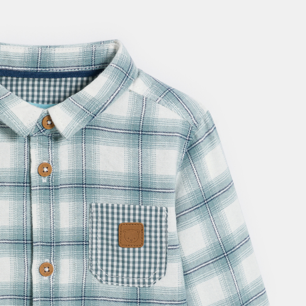 قميص دافئ بمربعات، باللون الأزرق للأولاد الصغار